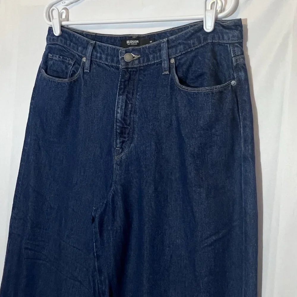 Hudson Anthropologie Women Jeans Holly Wide‎ Leg Cropped Size 32 Blue Denim Zip - Picture 16 of 16